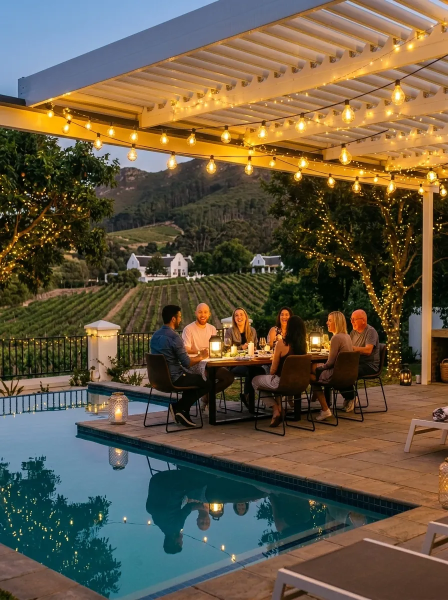 Outdoor decorative string lighting installation