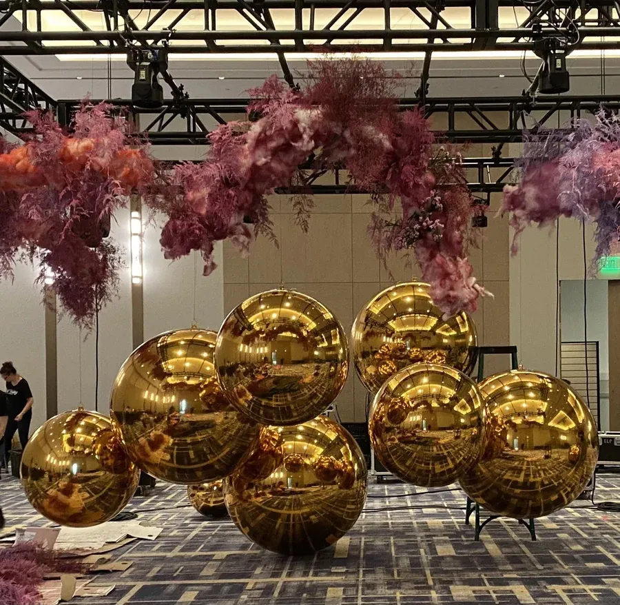 Mirror ball installation with an editorial presence