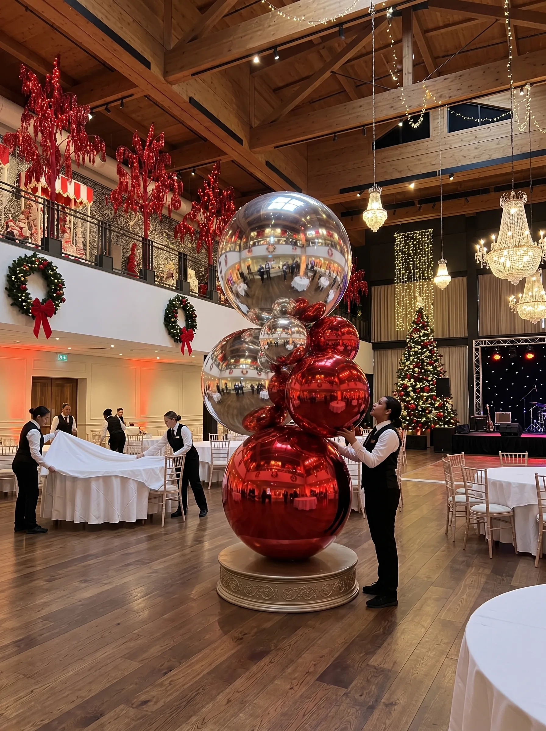Mirror balls placed as part of a spatial installation concept